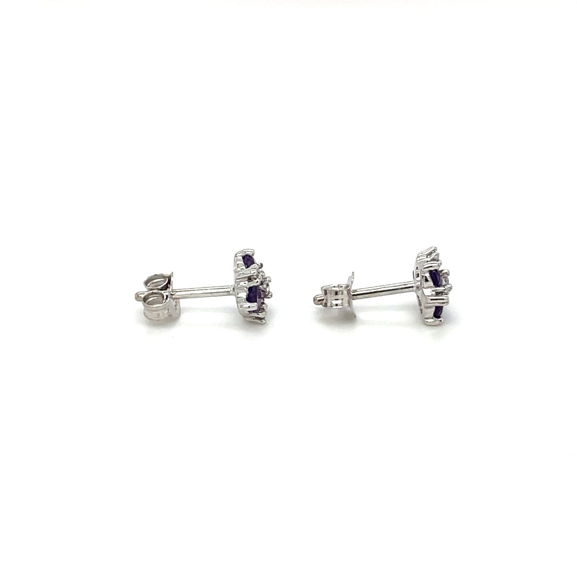 18ct White Gold Amethyst & Diamond Cluster Stud Earrings