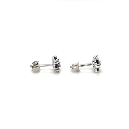 18ct White Gold Amethyst & Diamond Cluster Stud Earrings