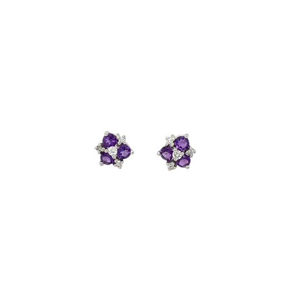 18ct White Gold Amethyst & Diamond Cluster Stud Earrings