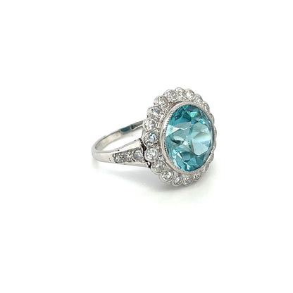 White Gold & Platinum Zircon & Diamond Cluster Ring