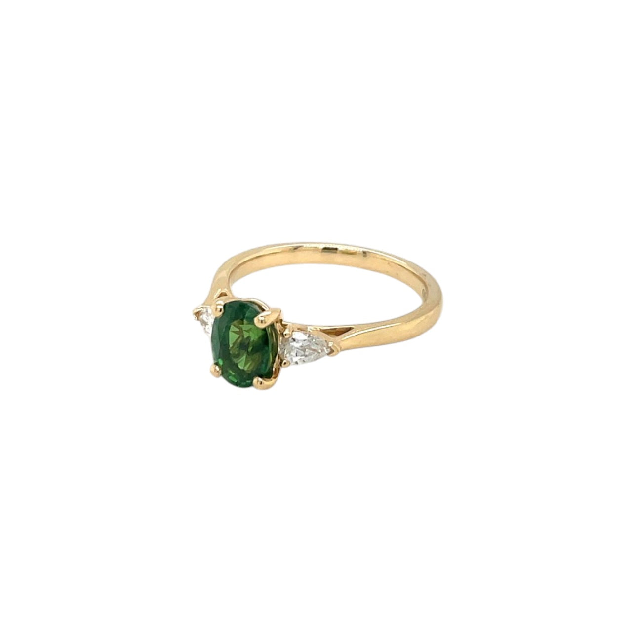 18ct Yellow Gold Chrome Tourmaline & Diamond Three-Stone Ring (M1/2)