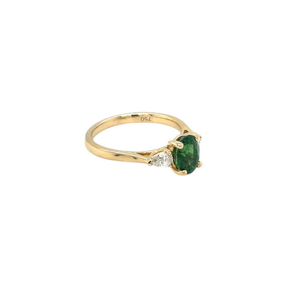 18ct Yellow Gold Chrome Tourmaline & Diamond Three-Stone Ring (M1/2)
