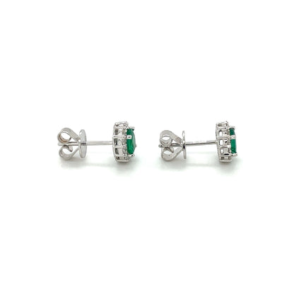 18ct White Gold Emerald & Diamond Cluster Stud Earrings