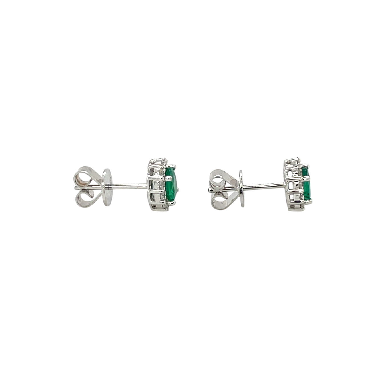 18ct White Gold Emerald & Diamond Cluster Stud Earrings