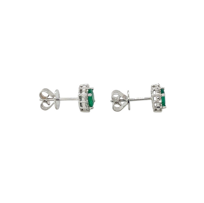 18ct White Gold Emerald & Diamond Cluster Stud Earrings