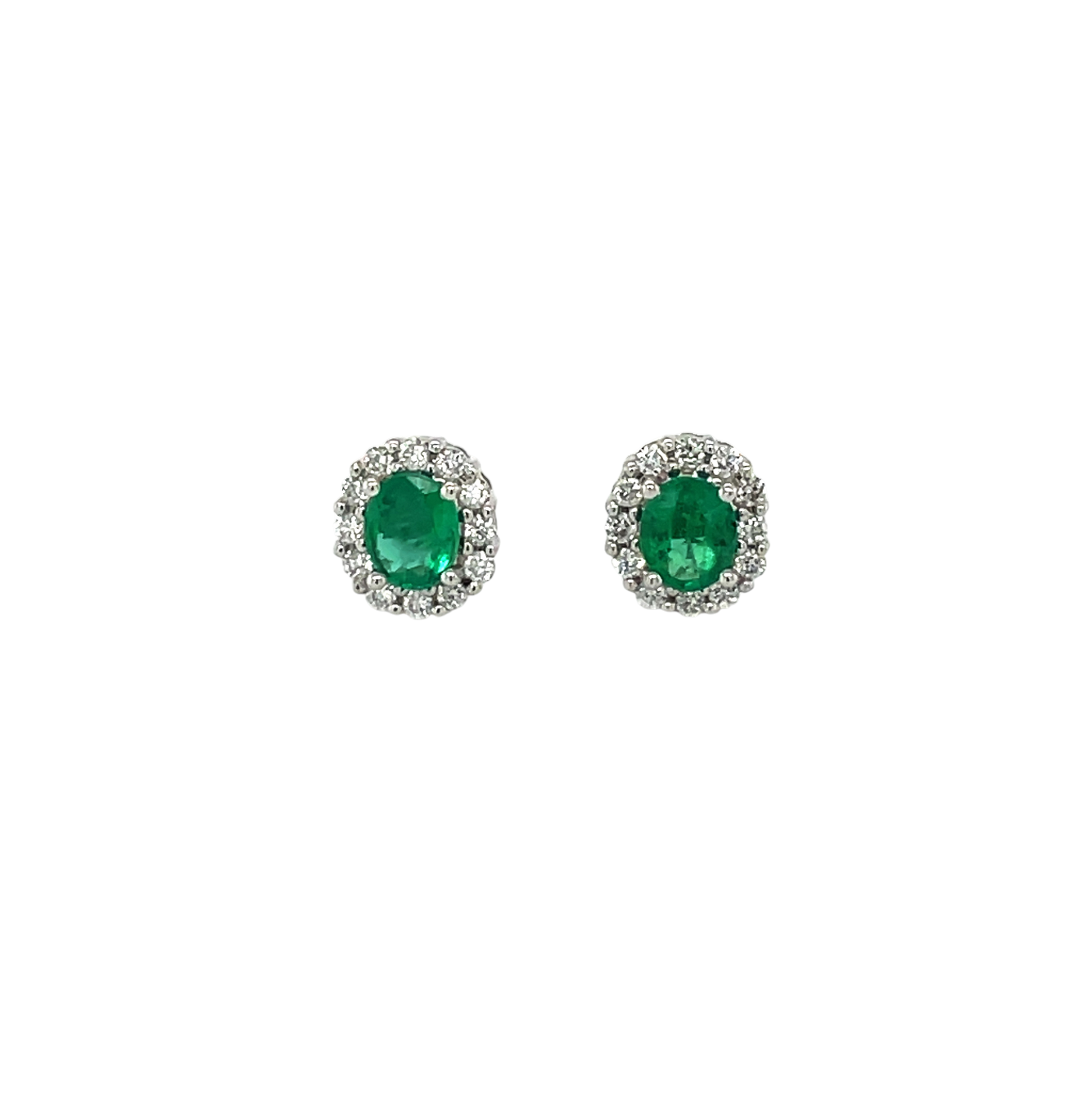 18ct White Gold Emerald & Diamond Cluster Stud Earrings