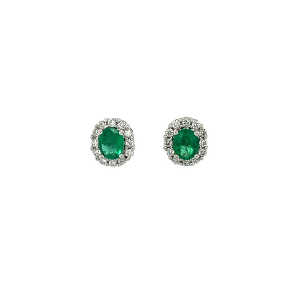 18ct White Gold Emerald & Diamond Cluster Stud Earrings