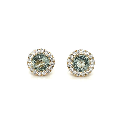 18ct Yellow Gold Amethyst & Diamond Cluster Stud Earrings