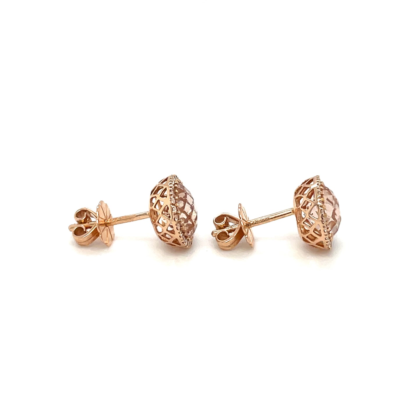18ct Rose Gold Morganite & Diamond Cluster Stud Earrings