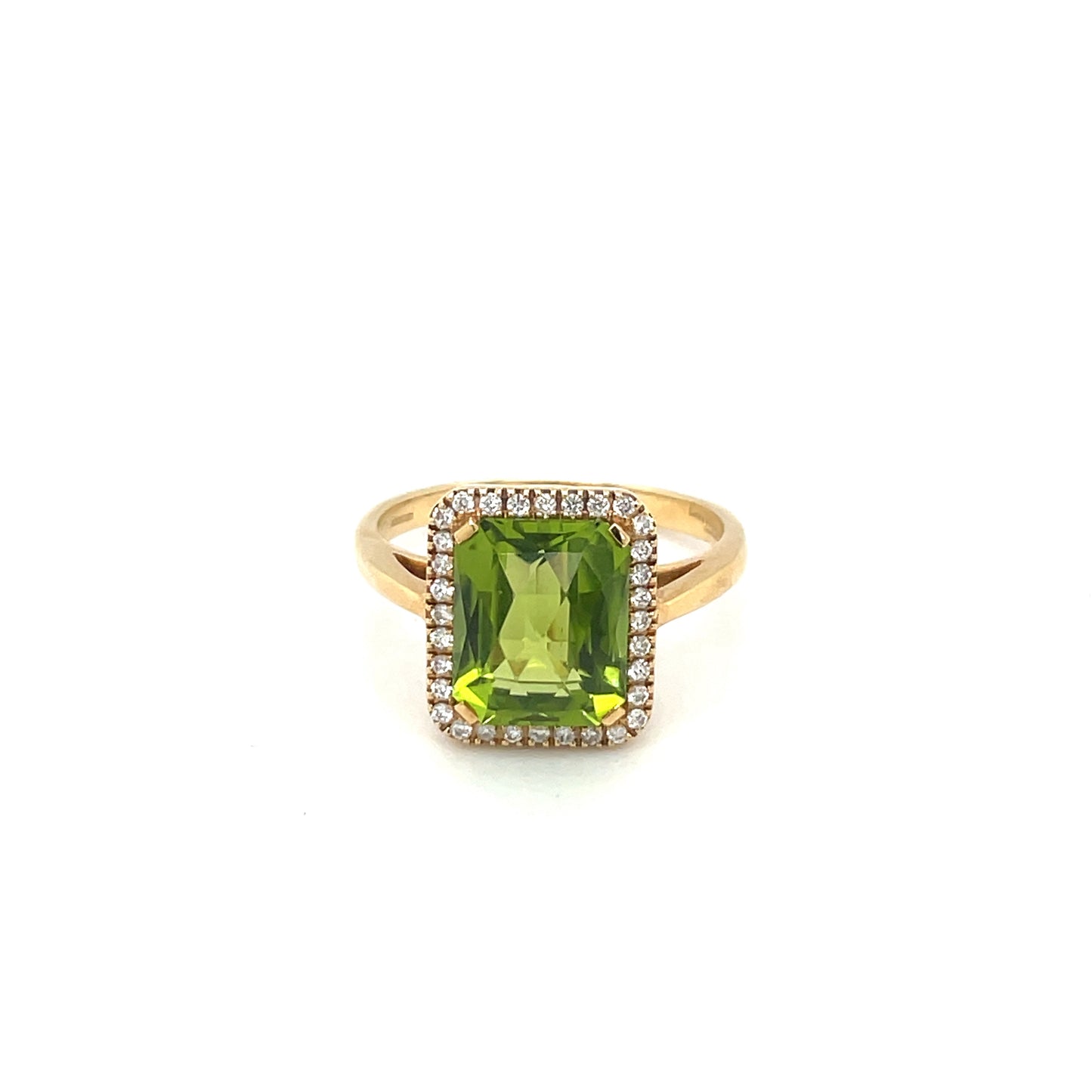 18ct Yellow Gold Peridot & Diamond Cluster Ring