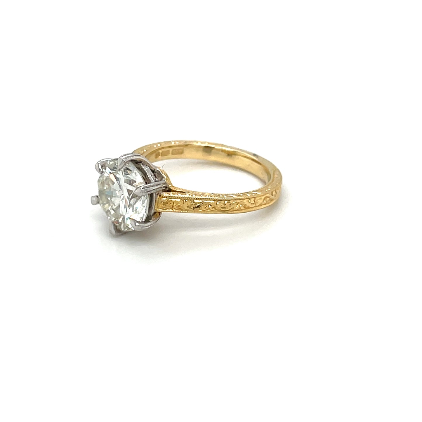 Engraved 18ct Yellow Gold & Platinum Large Diamond Solitaire Ring