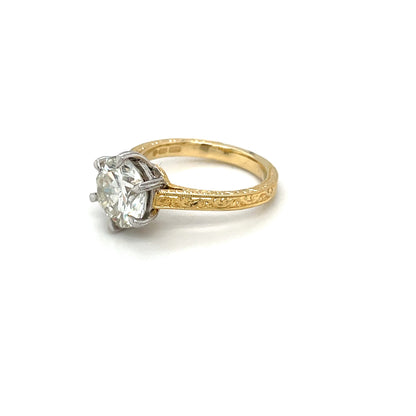Engraved 18ct Yellow Gold & Platinum Large Diamond Solitaire Ring