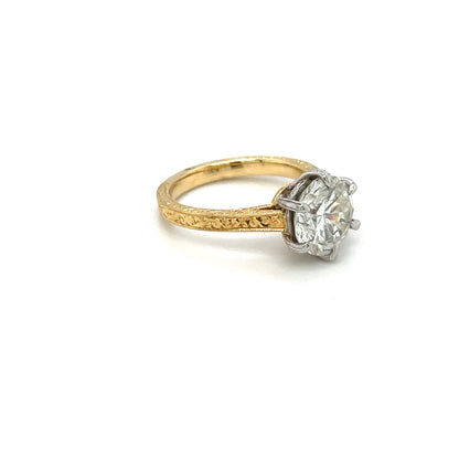 Engraved 18ct Yellow Gold & Platinum Large Diamond Solitaire Ring