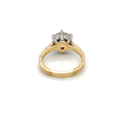 Engraved 18ct Yellow Gold & Platinum Large Diamond Solitaire Ring