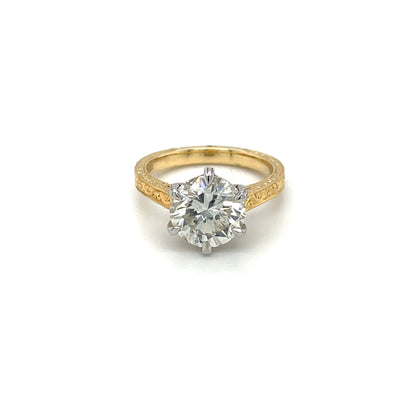 Engraved 18ct Yellow Gold & Platinum Large Diamond Solitaire Ring