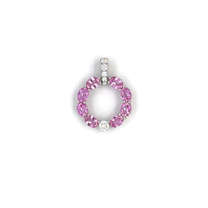 18ct White Gold Pink Sapphire & Diamond Circle Pendant & Chain