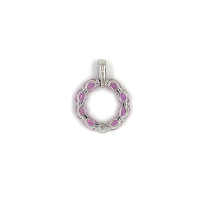 18ct White Gold Pink Sapphire & Diamond Circle Pendant & Chain