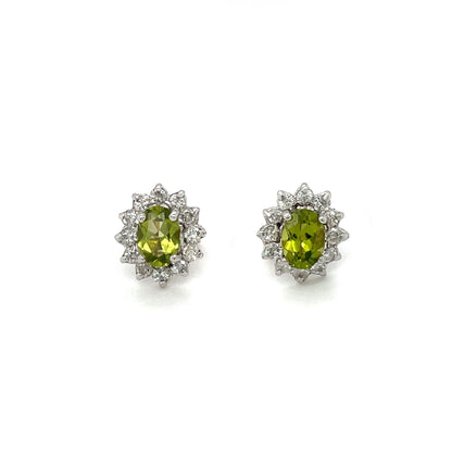18ct Yellow & White Gold Diamond & Peridot Earrings