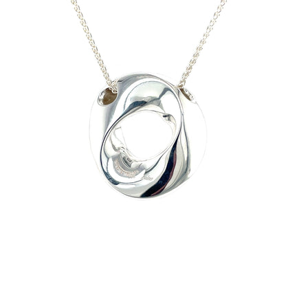 Silver Twist Circle Pendant & Chain (16-18")