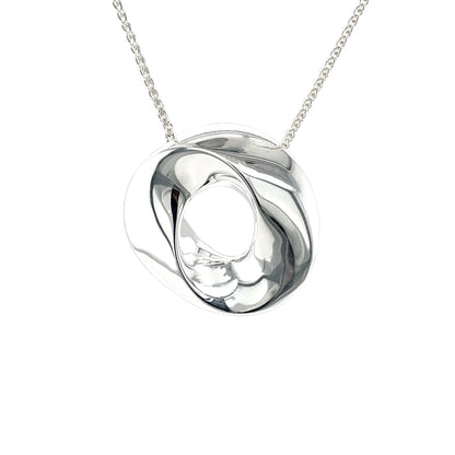 Silver Twist Circle Pendant & Chain (16-18")