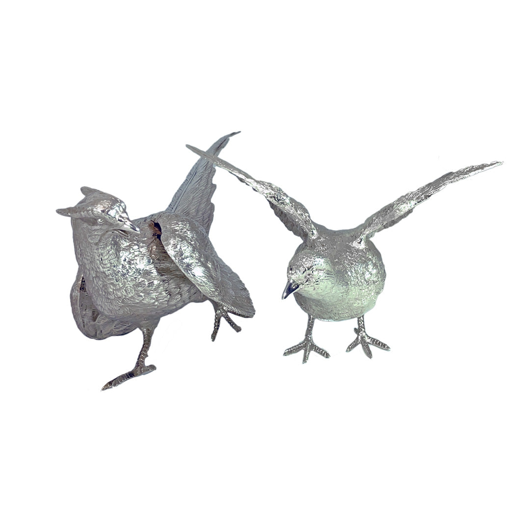 Solid Silver Pair of Pheasants