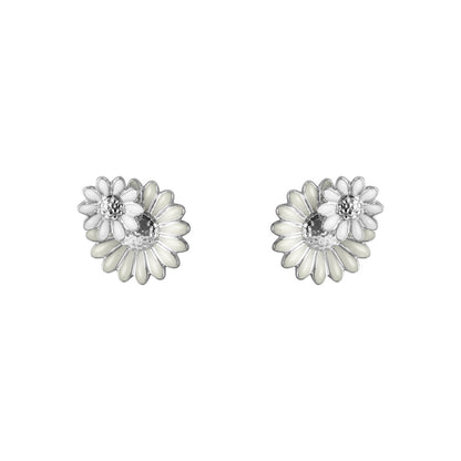 Silver White Enamel Daisy Earring