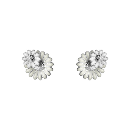 Silver White Enamel Daisy Earring
