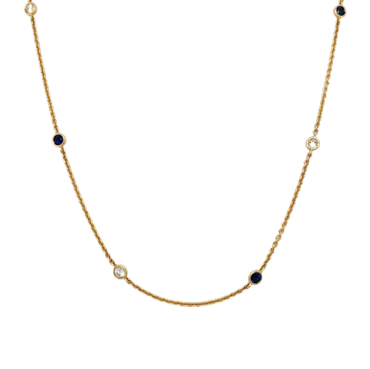 18ct Yellow Gold Sapphire & Diamond Station Necklace (16-18")