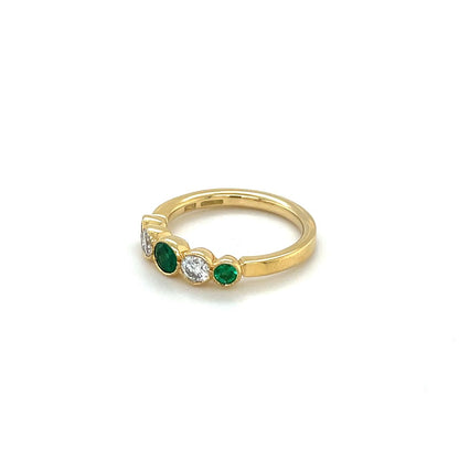 18ct Yellow Gold Emerald & Diamond Five-Stone Ring