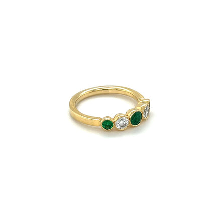 18ct Yellow Gold Emerald & Diamond Five-Stone Ring