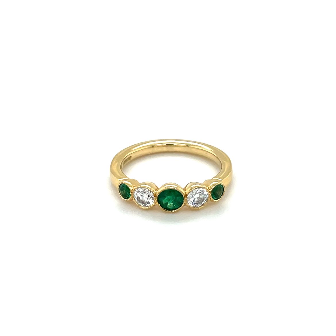 18ct Yellow Gold Emerald & Diamond Five-Stone Ring