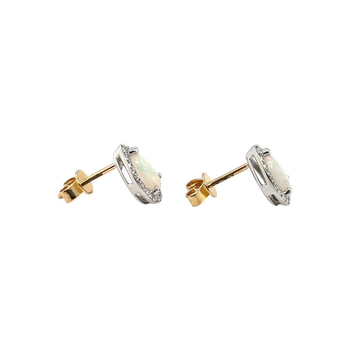 18ct White Gold Opal & Diamond Pear Cluster Stud Earrings