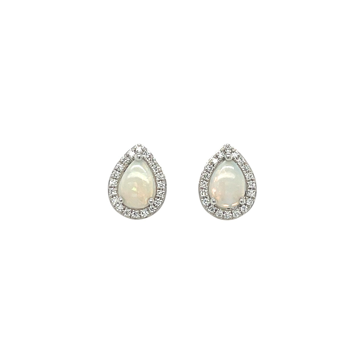 18ct White Gold Opal & Diamond Pear Cluster Stud Earrings