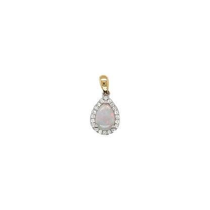 18ct Yellow & White Gold Opal & Diamond Pear Shaped Pendant