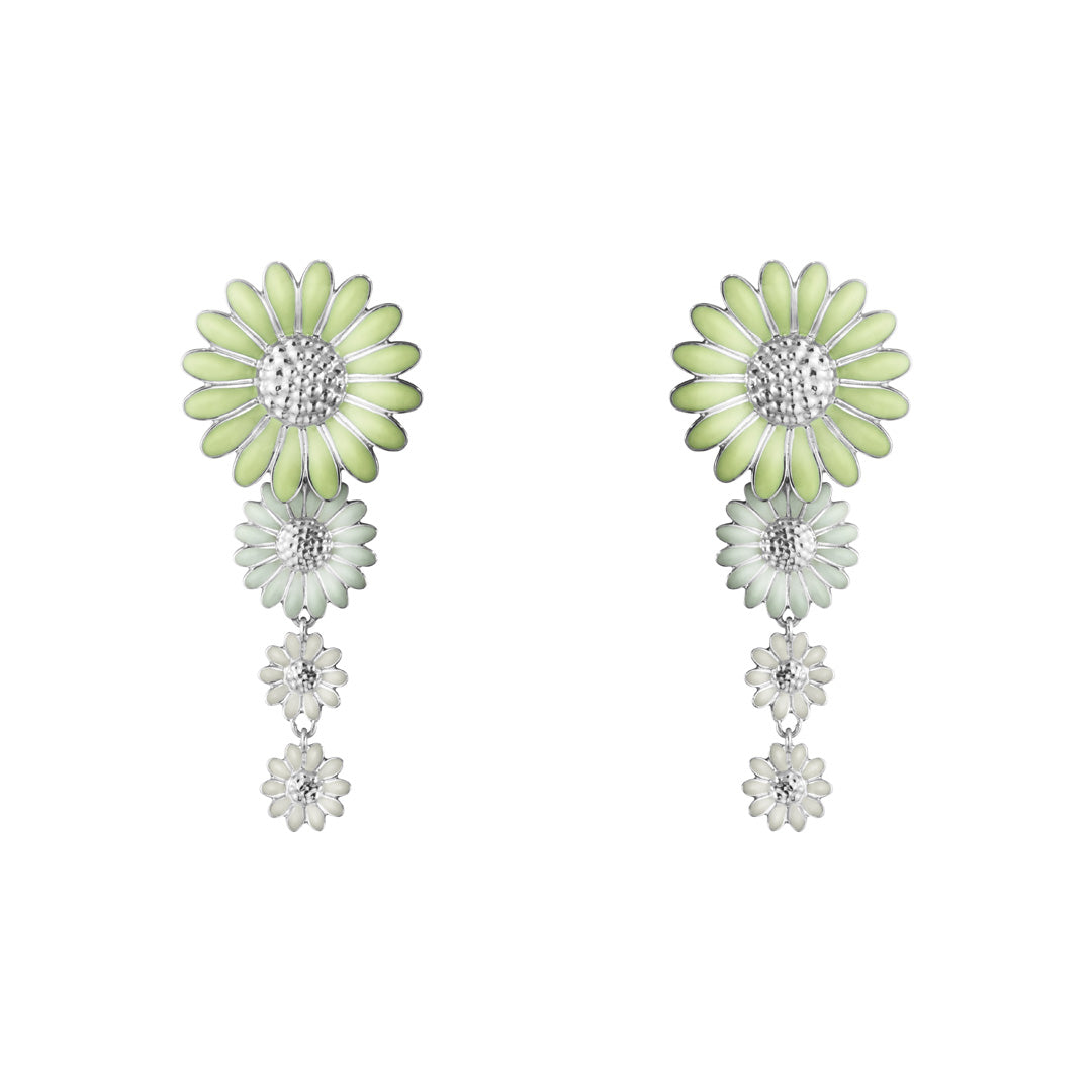 Silver Daisy Earrings (Medium, Green)