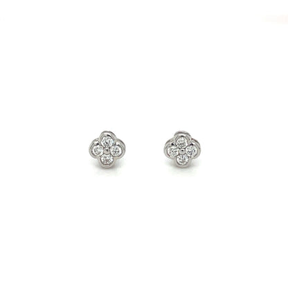 18ct White Gold Diamond Clover Cluster Stud Earrings