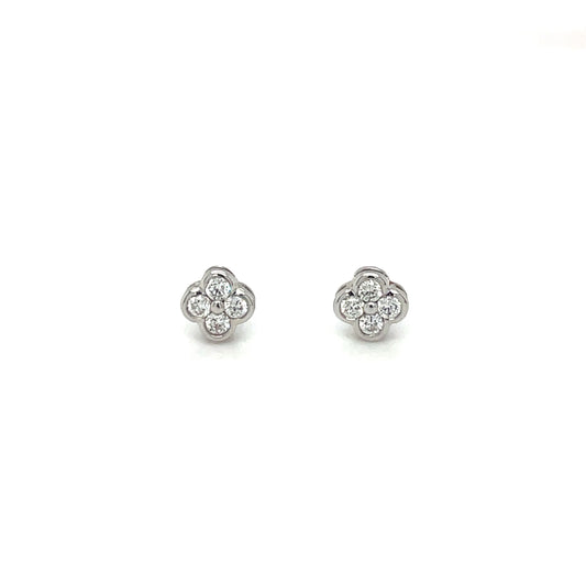 18ct White Gold Diamond Clover Cluster Stud Earrings