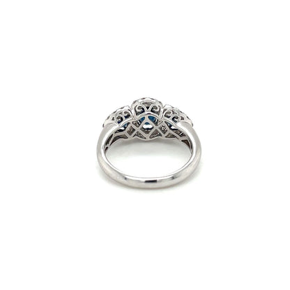 18ct White Gold Sapphire & Diamond Three-Stone Cluster Ring
