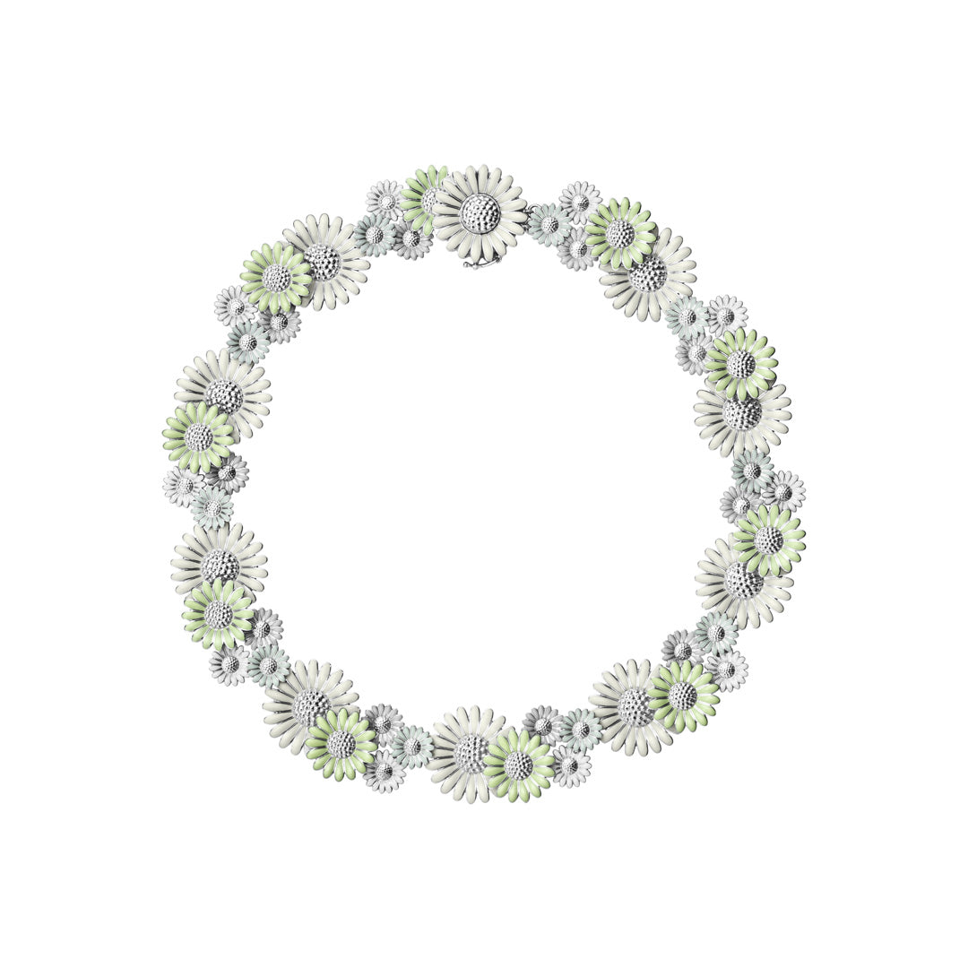 Silver Daisy Necklace (Medium-Large, Green)