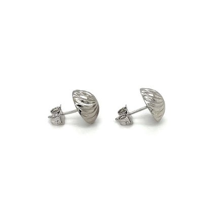 9ct White Gold Domed Swirl Stud Earrings