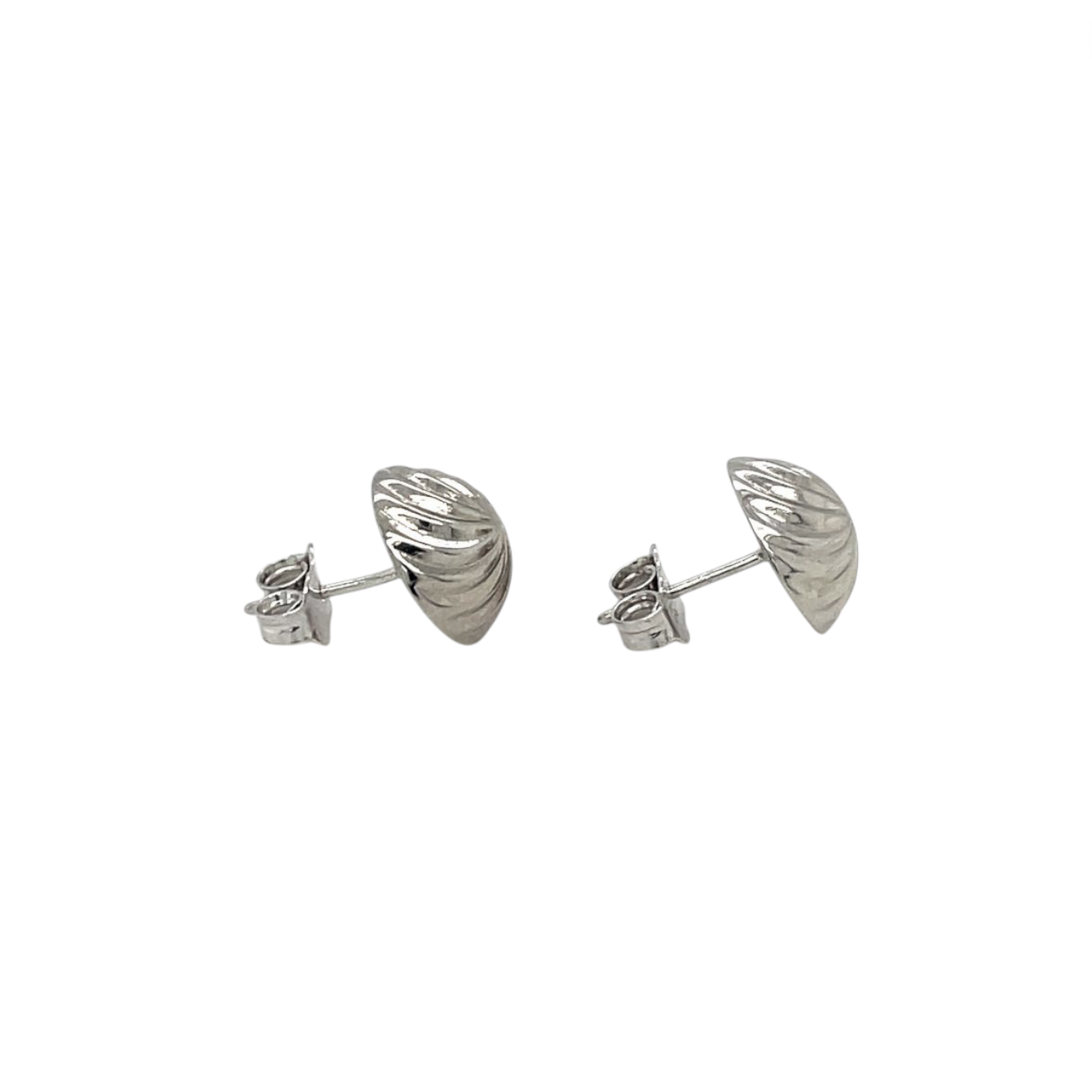 9ct White Gold Domed Swirl Stud Earrings