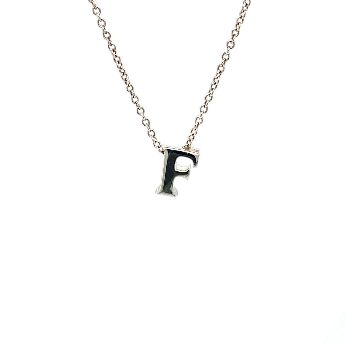 Silver 'F' Initial Slider Pendant & Chain (16-18")