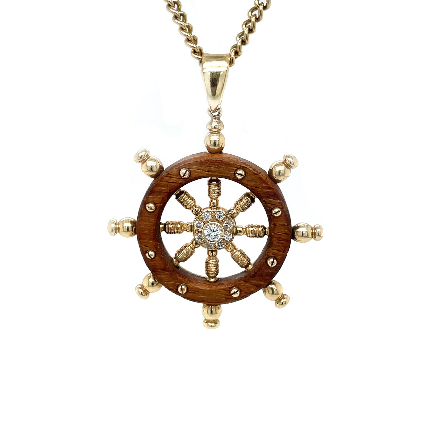 14ct Yellow Gold Wood Diamond Ship Wheel Pendant – Walter Bull Son