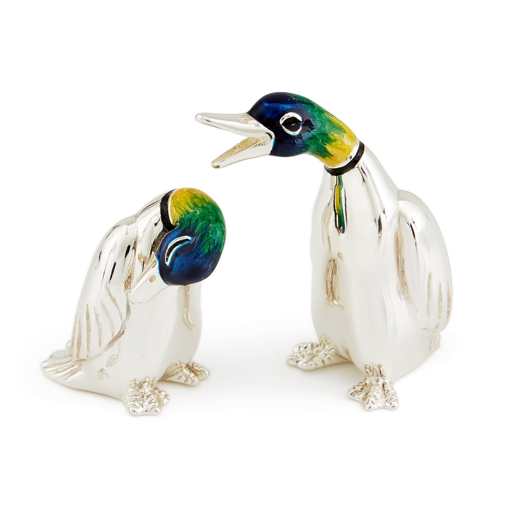 Silver & Enamel Duck Couple