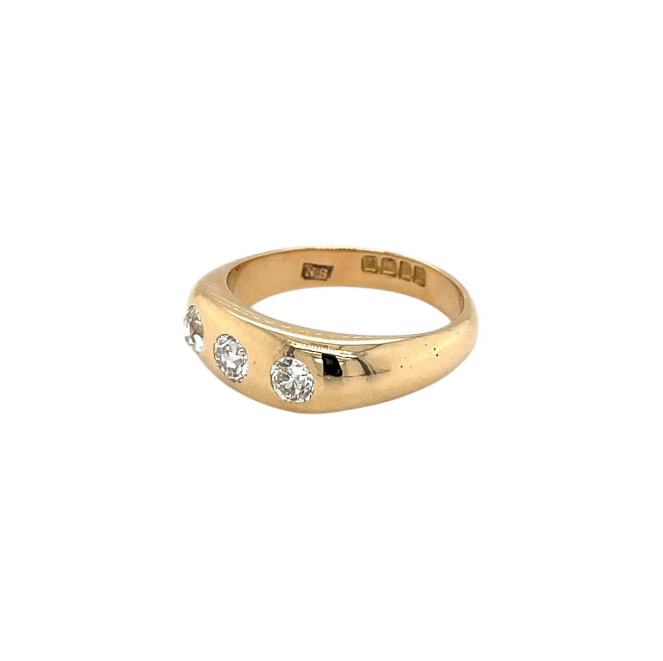 Vintage 18ct Yellow Gold Three Diamond Gypsy Ring (T)