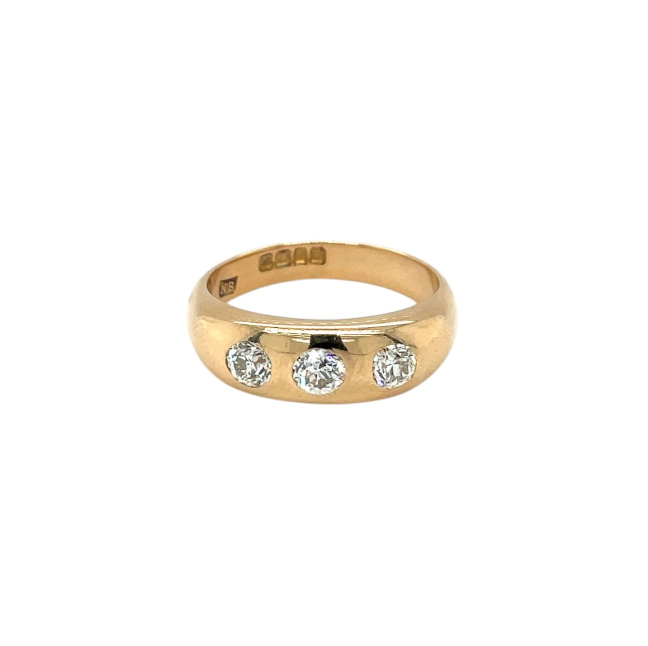 Vintage 18ct Yellow Gold Three Diamond Gypsy Ring (T)
