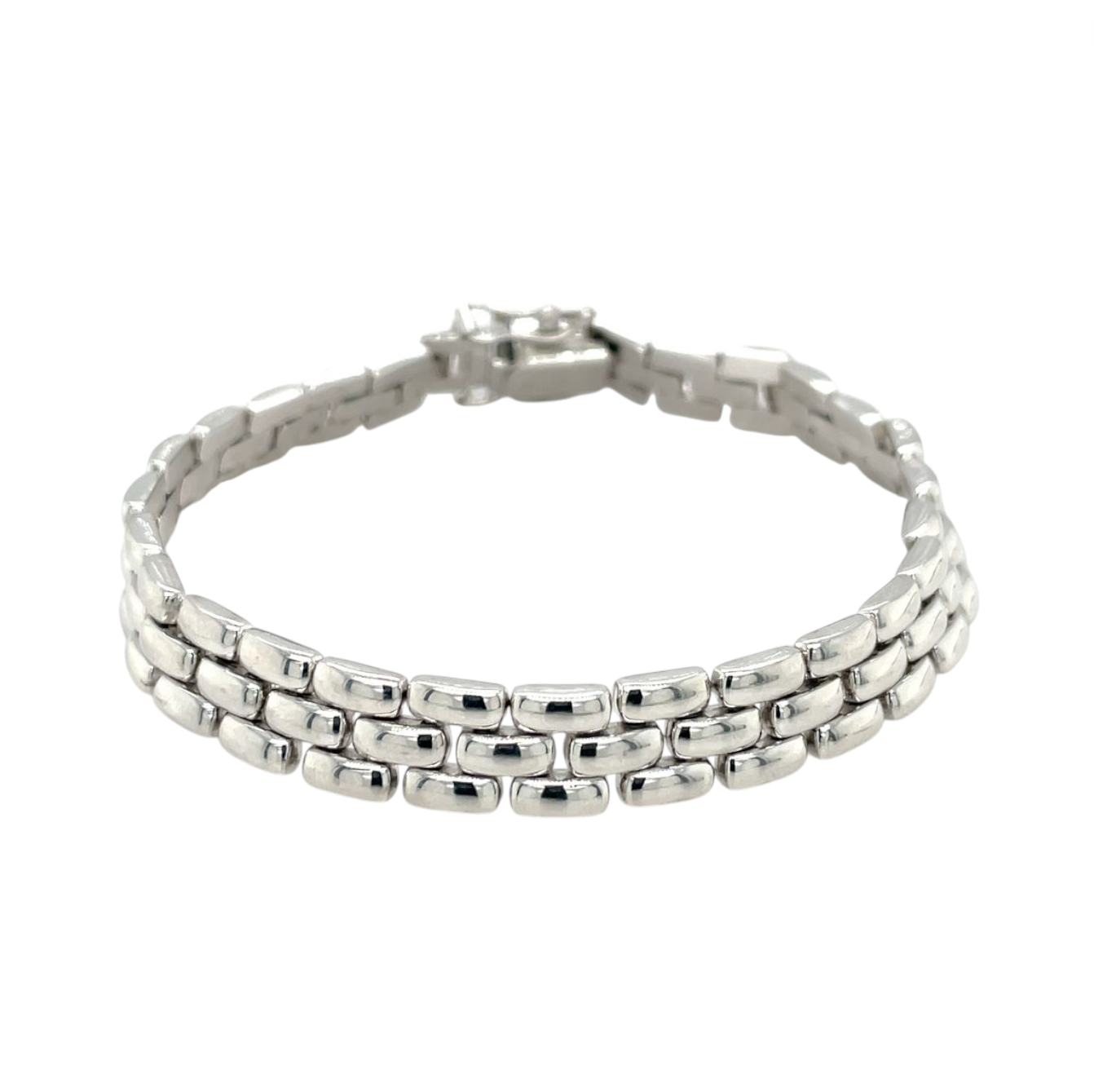 9ct White Gold Three-Row Panther Bracelet (7.5")