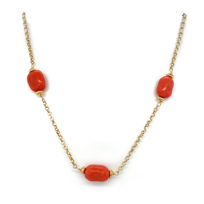 18ct Yellow Gold Berry Coral Station Necklace