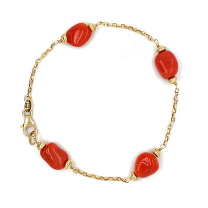 Yellow Gold Coral Station Bracelet