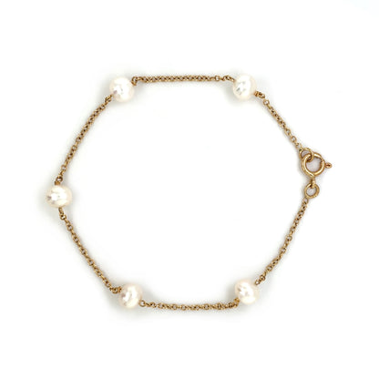 18ct Yellow Gold Freshwater Pearl Station Necklace